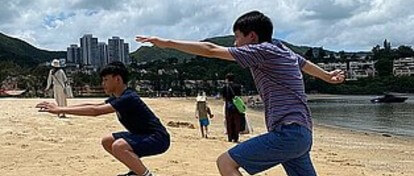 Kids training self goalie at the dryland