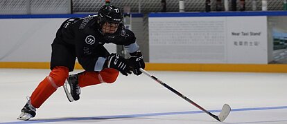 A hockey player with full equipment
